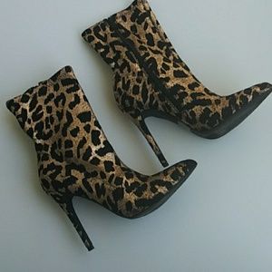 Metallic Copper Leopard Stiletto Booties